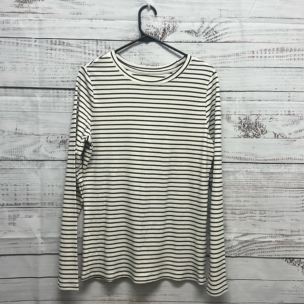 Time and Tru Black and Cream Striped Top